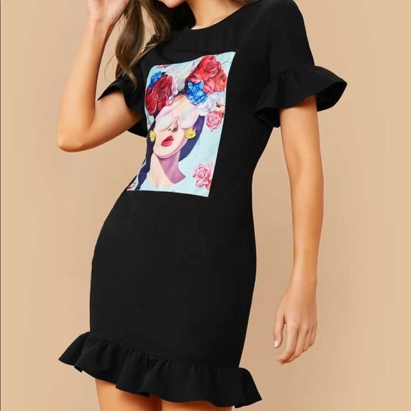 SHEIN Dresses & Skirts - Black Ruffle Hem Dress Graphic Design
